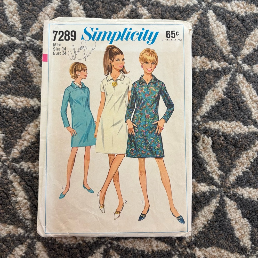60's Simplicity Pattern 7289 Misses Mini Dress - Bust 34 - Misses Dress Pattern